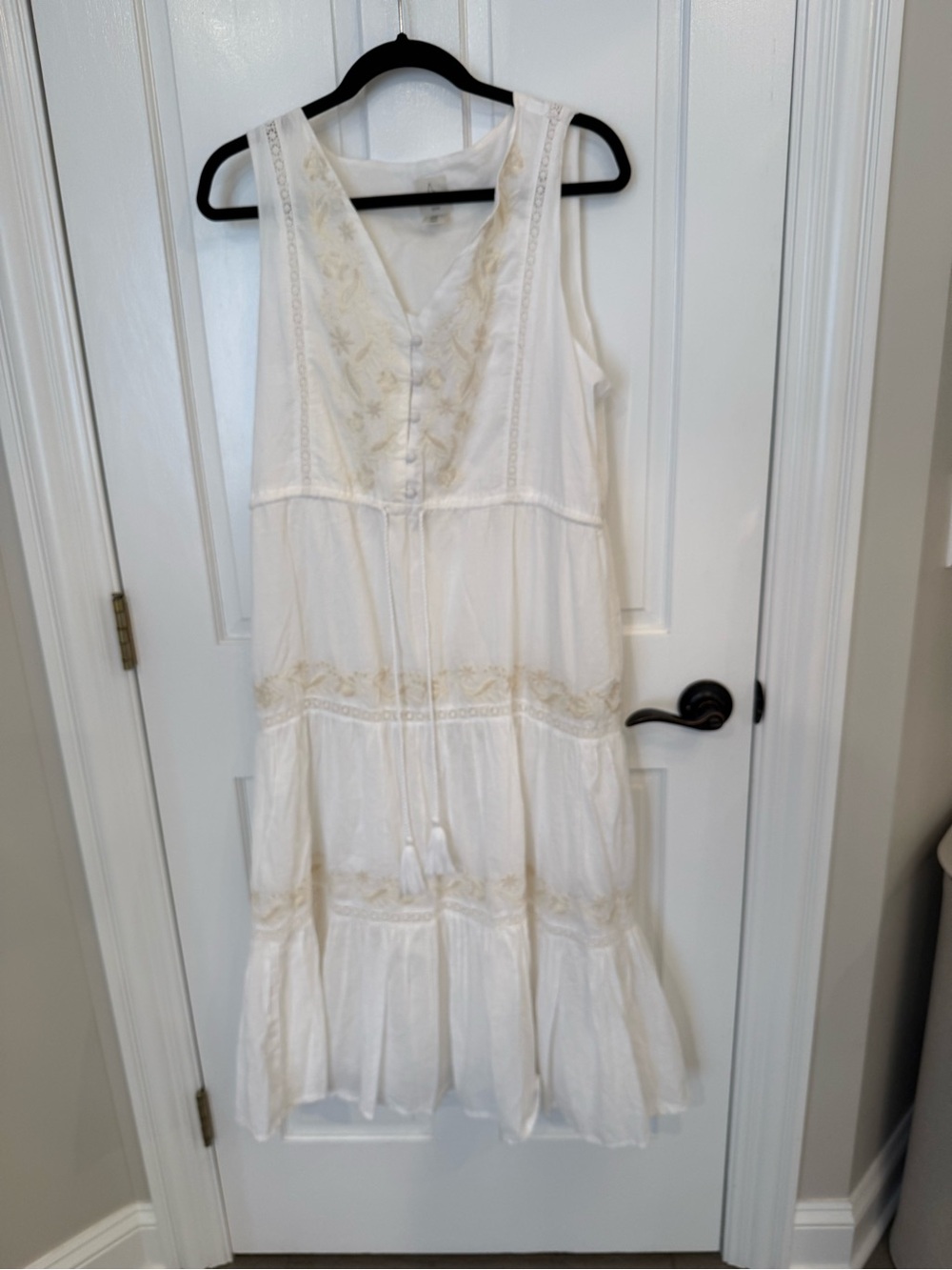 Joie Boho White Tiered Embroidered Sleeveless Dress